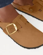 Birkenstock чехли сабо дамски от набук Boston Big Buckle Nubuck Leather кафяви 1032949