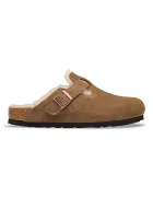 Birkenstock чехли сабо дамски от велур Boston Shearling Suede Leather кафяви 1032432