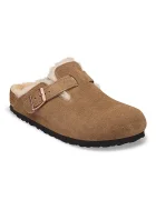 Birkenstock чехли сабо дамски от велур Boston Shearling Suede Leather кафяви 1032432