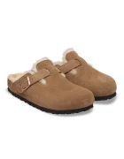 Birkenstock чехли сабо дамски от велур Boston Shearling Suede Leather кафяви 1032432