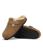 Birkenstock чехли сабо дамски от велур Boston Shearling Suede Leather кафяви 1032432