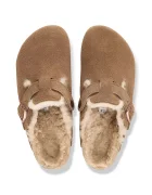 Birkenstock чехли сабо дамски от велур Boston Shearling Suede Leather кафяви 1032432