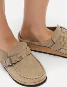 Birkenstock чехли сабо дамски от велур Buckley бежови 1031455