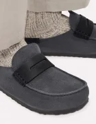 Birkenstock чехли сабо от велур Naples Wrapped double stitch Mixed Leather сиви 1032417