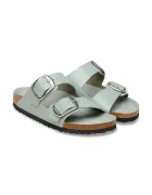 Birkenstock дамски кожени чехли с равна подметка Arizona Big Buckle зелени 1031871