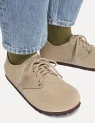 Birkenstock половинки обувки от велур Maine бежови с равна подметка 1031698
