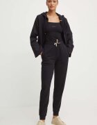 BOSS домашен панталон дамски CP Stripe Pants Cuff черен с висока талия 50524759