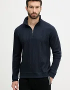 BOSS домашен суичър мъжки с памук Structure 1/4 Zip тъмносин 50545597