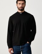 BOSS Green блуза с дълги ръкави мъжка от памук с еластан Tee Collar Long черна 50576916