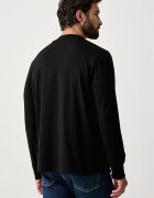 BOSS Green блуза с дълги ръкави мъжка от памук с еластан Tee Collar Long черна 50576916