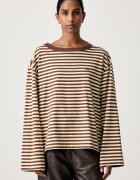 BOSS Orange блуза с дълги ръкави дамска от памук C_Ewa_stripe кафява 50569012