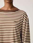 BOSS Orange блуза с дълги ръкави дамска от памук C_Ewa_stripe кафява 50569012