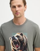 BOSS Orange Памучна тениска Te_Dobermann в сиво с принт 50558965