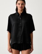 BOSS пижама тип риза дамска от вискоза B Monogram_Top черна 50561023