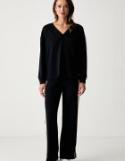 BOSS спортен панталон дамски с модал TONE_Pants черен с висока талия 50566103