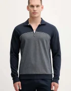 BOSS Суичър Tracksuit 1/4 Jacket мъжки в тъмносиньо с меланжов десен 50545583