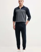 BOSS Суичър Tracksuit 1/4 Jacket мъжки в тъмносиньо с меланжов десен 50545583
