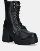 Buffalo Боти Mila Lace Up Mid в черно с дебел ток 1622615-BLK