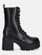 Buffalo Боти Mila Lace Up Mid в черно с дебел ток 1622615-BLK