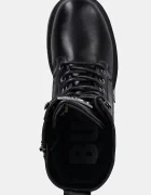 Buffalo Боти Mila Lace Up Mid в черно с дебел ток 1622615-BLK