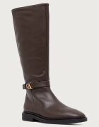 CALVIN KLEIN ботуши под коляното дамски от кожа SQUARE HIGH BOOT LTH MG HDW кафяви HW0HW03187