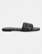 CALVIN KLEIN чехли дамски SQUARE FLAT SNDL WOVEN LTH черни HW0HW03268
