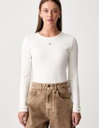 CALVIN KLEIN JEANS блуза с дълги ръкави дамска от памук с еластан бежова LV047H259G