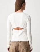 CALVIN KLEIN JEANS блуза с дълги ръкави дамска от памук с еластан бежова LV047H259G
