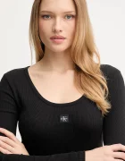 CALVIN KLEIN JEANS блуза с дълги ръкави дамска от памук с еластан черна LV047D218G