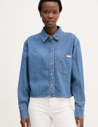CALVIN KLEIN JEANS риза дамска от деним синя с изчистена шарка LV047F790G