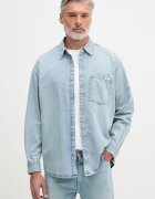 CALVIN KLEIN JEANS риза мъжка от деним синя с изчистена шарка LV04RF918G