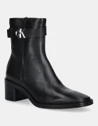 CALVIN KLEIN Кожени боти BLOCK HEEL BOOT W/ METAL LOGO в черно с дебел ток HW0HW02591