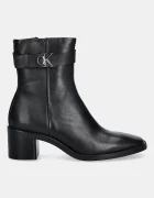 CALVIN KLEIN Кожени боти BLOCK HEEL BOOT W/ METAL LOGO в черно с дебел ток HW0HW02591