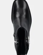 CALVIN KLEIN Кожени боти BLOCK HEEL BOOT W/ METAL LOGO в черно с дебел ток HW0HW02591