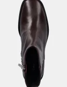 CALVIN KLEIN Кожени боти BLOCK HEEL ZIP BOOT LTH в кафяво с дебел ток HW0HW02593