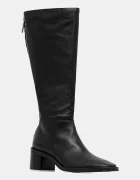 CALVIN KLEIN Кожени ботуши BLOCK HEEL KNEE BOOT LTH в черно с дебел ток HW0HW02812