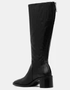 CALVIN KLEIN Кожени ботуши BLOCK HEEL KNEE BOOT LTH в черно с дебел ток HW0HW02812