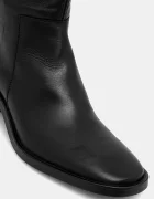 CALVIN KLEIN Кожени ботуши BLOCK HEEL KNEE BOOT LTH в черно с дебел ток HW0HW02812