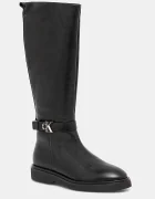 CALVIN KLEIN Кожени ботуши KNEE BOOT W/ METAL LOGO в черно с равна подметка HW0HW02665