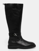 CALVIN KLEIN Кожени ботуши KNEE BOOT W/ METAL LOGO в черно с равна подметка HW0HW02665