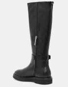 CALVIN KLEIN Кожени ботуши KNEE BOOT W/ METAL LOGO в черно с равна подметка HW0HW02665