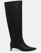 CALVIN KLEIN Кожени ботуши SET BACK KITTEN HEEL KNEE BOOT в черно с дебел ток HW0HW02587