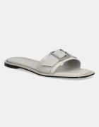 CALVIN KLEIN Кожени чехли FLAT SLIDE W/BUCKLE - LTH