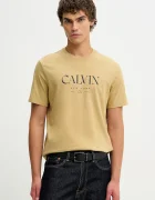 CALVIN KLEIN Памучна тениска в бежово с принт LV04RE807G