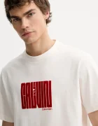 CALVIN KLEIN Памучна тениска в бежово с принт LV04RE832G