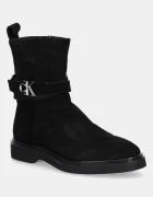 CALVIN KLEIN Велурени боти ANKLE BOOT W/ METAL LOGO SUE