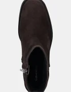 CALVIN KLEIN Велурени боти BLOCK HEEL ZIP BOOT SUE в кафяво с дебел ток HW0HW02592