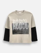 Coccodrillo блуза с дълги ръкави за деца от памук бежова REBEL BOY JUNIOR