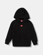 Diesel Детски памучен суичър SXGINHOOD OVER SWEAT-SHIRT в черно с качулка с меланжов десен J02502