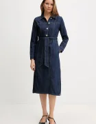 DKNY Дънкова рокля в тъмносиньо среднодълга разкроена DJ5D9142